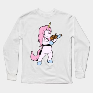 Comic unicorn playing violin Long Sleeve T-Shirt